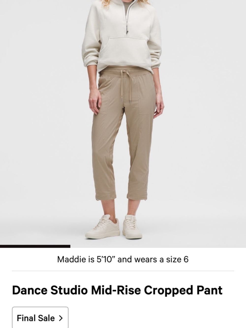 Lululemon mid-Rise Cropped PantDance Studio  in Light tan Women's size 14 - Picture 3 of 12